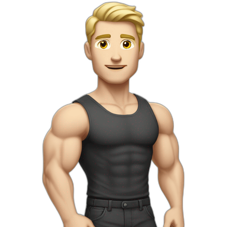 Pale skinned Fit Man With the biceps in black shirt and gray shorts emoji