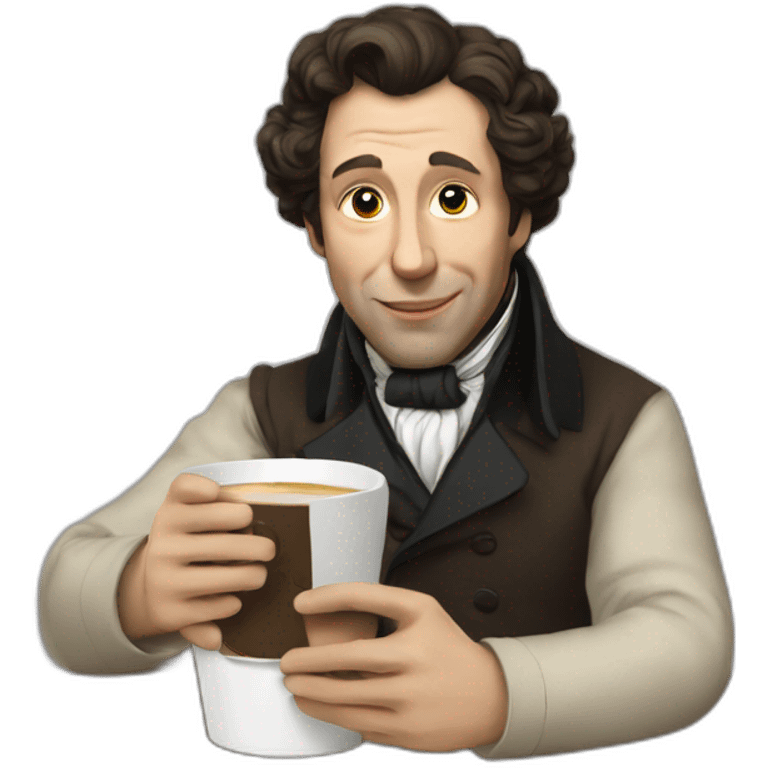 pushkin with a cup of coffee in his hands emoji