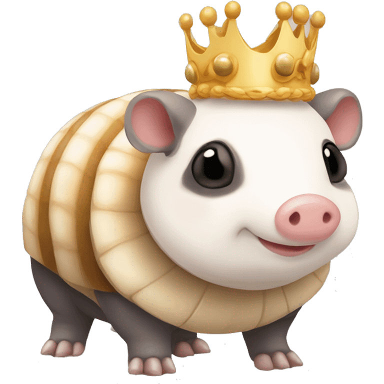 Beige and white piebald chubby round armadillo pig panda centipede armadillo wearing a crown emoji