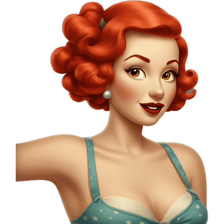 Vintage pin up girl with red hair emoji