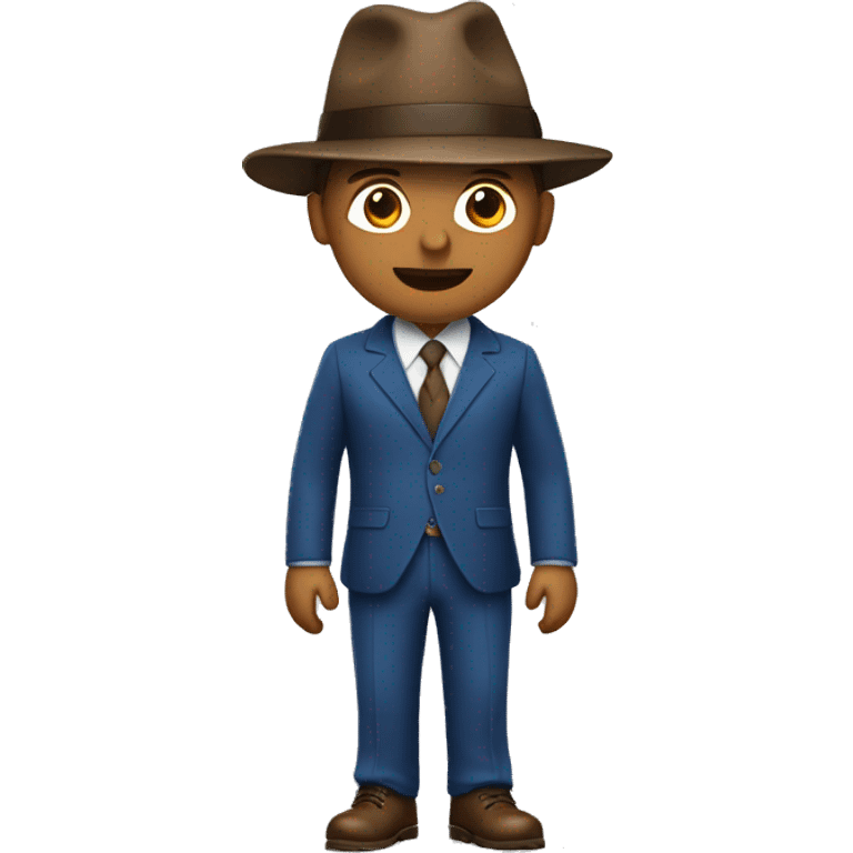 A man in a blue suit and a brown fedora emoji