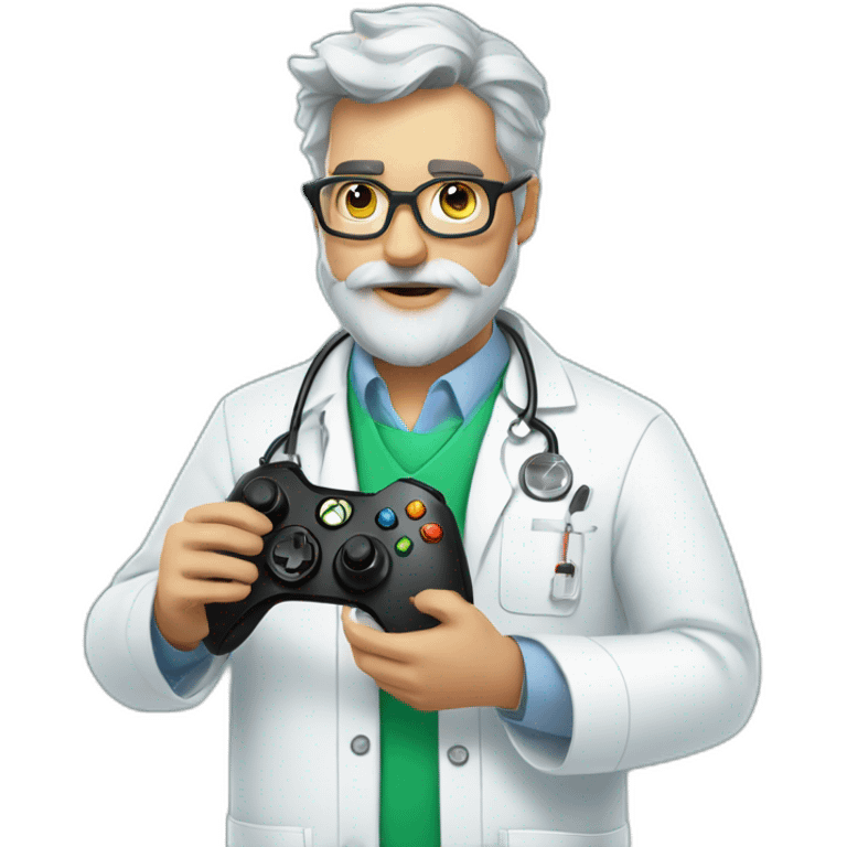 Grey beard in lab coat with Xbox controller emoji