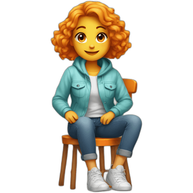 A cute girl who is sitting on an orange  emoji