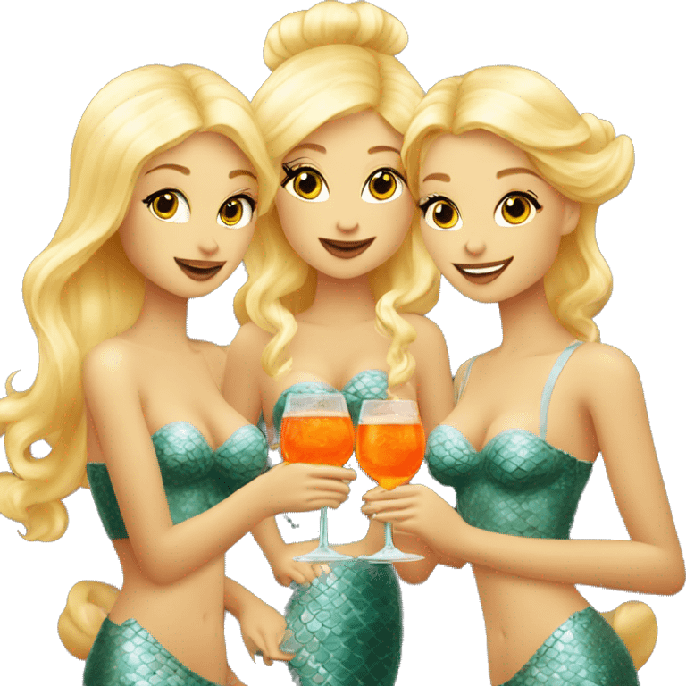 Three beautiful blond mermaids drinking aperol  emoji