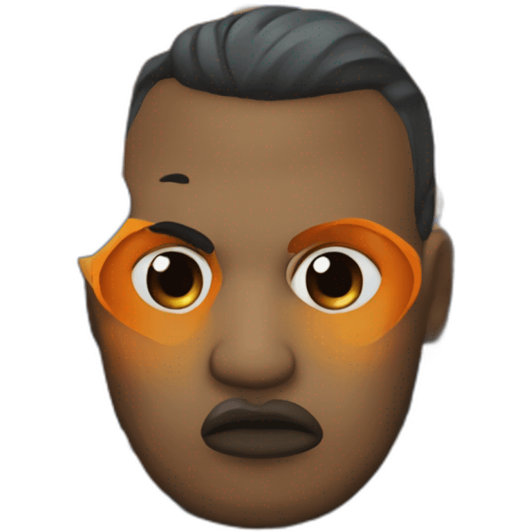 Un mec noir avec des cheveux de couleur bleu et orange moutard sur le visage des symboles doré. Des cornes de bélier orange moutard emoji