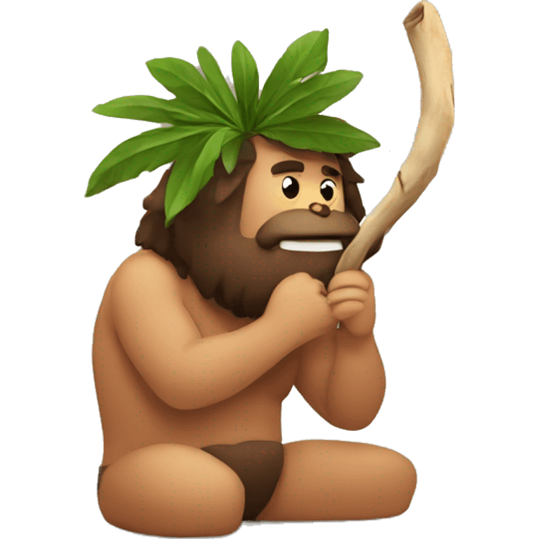 caveman chewing a stick plant emoji