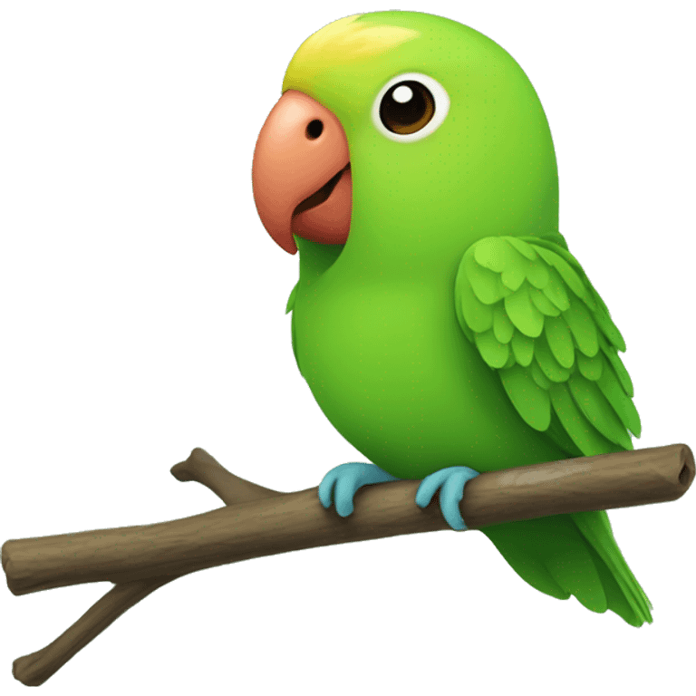 Green lovebird chews on a branch emoji