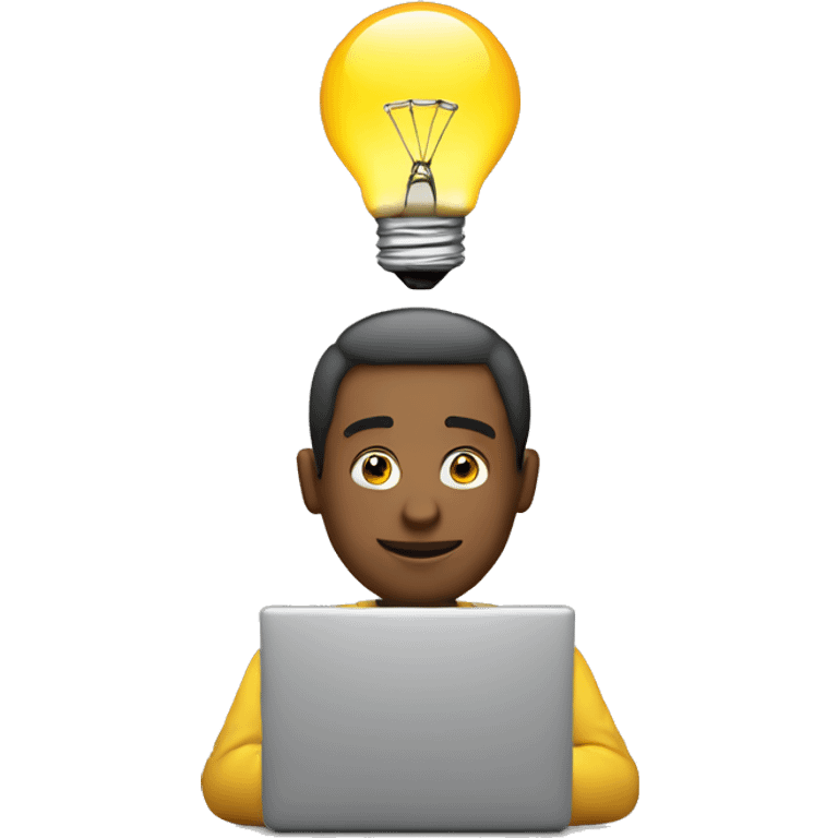 man with laptop and light bulb above head emoji