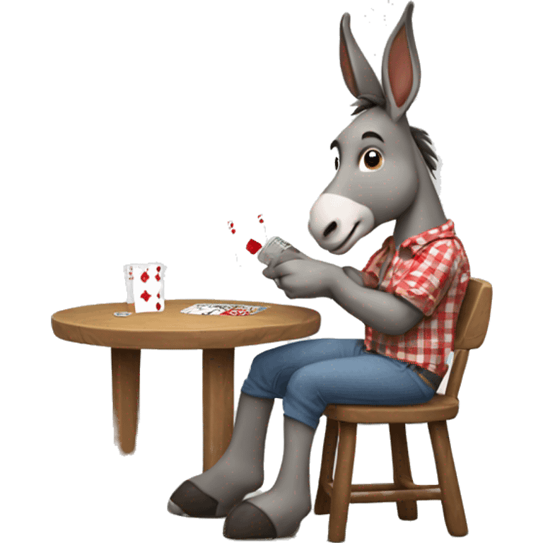 Donkey wearing check shirt full sleeves and playing cards (game) emoji