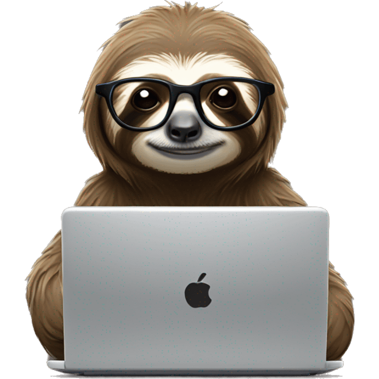 tired sloth wearing glasses with laptop and espresso tonic emoji