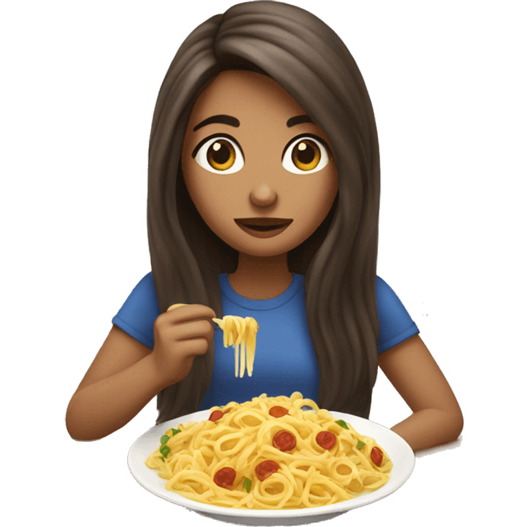 long hair brunette girl with hazel eyes eating pasta emoji