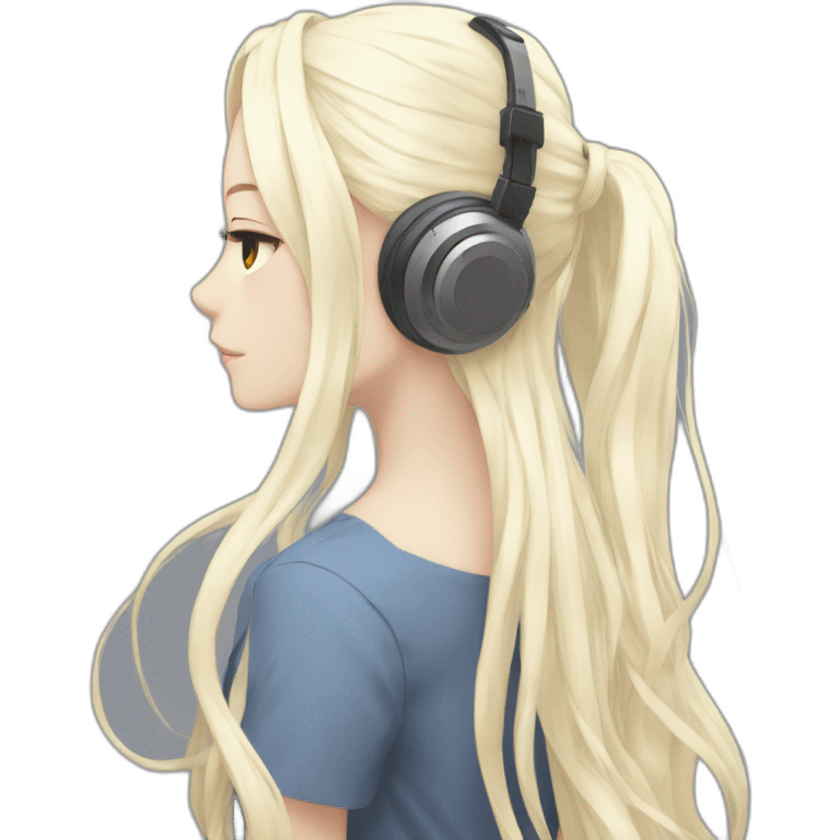 anime girl from behind with headphones on toes and white long hair emoji