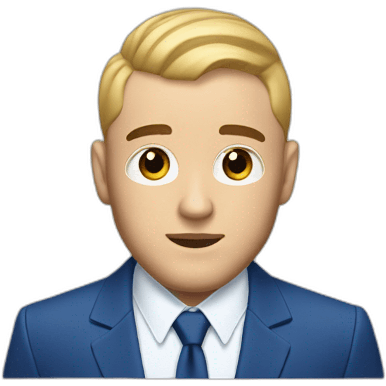 mac miller with a blonde comb over skin fade wearing a blue suit waving emoji