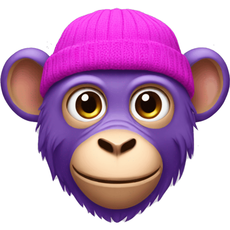 purple monkey with pink beanie emoji