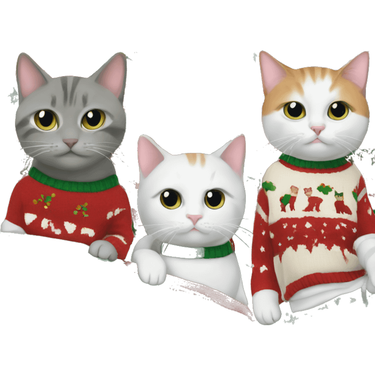 5 cats in christmas sweaters emoji