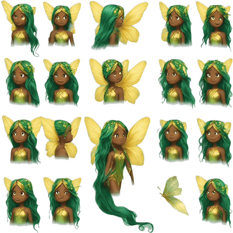 Beautiful, leaf, fairy, gold, turqoise, green, long hair, big wings emoji