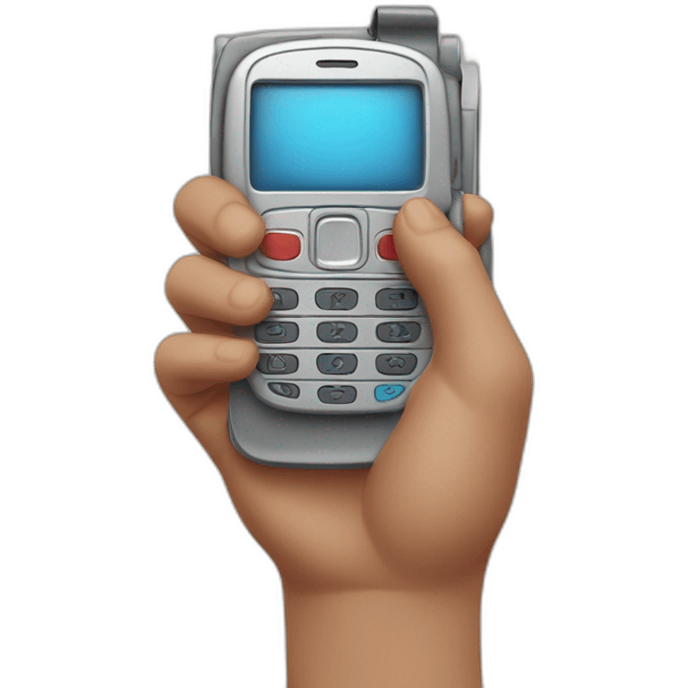 Hand holding fold out clamshell flip phone emoji