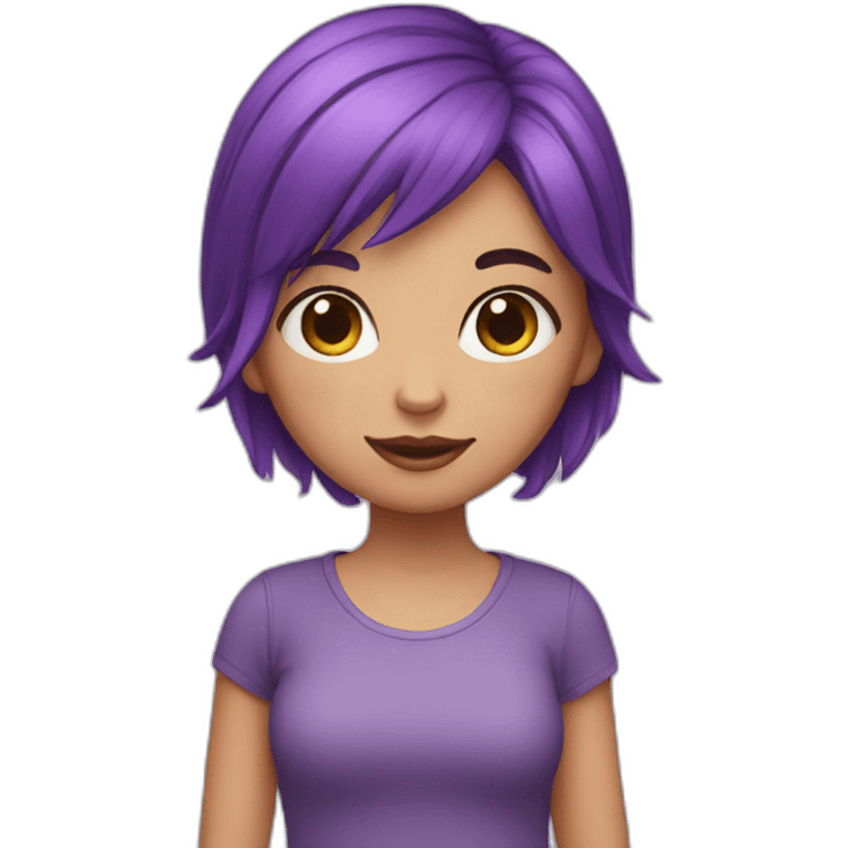 Girl with purple hair and a cat emoji