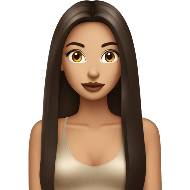 tan fashion girl dark brown long straight hair putting lipgloss on emoji