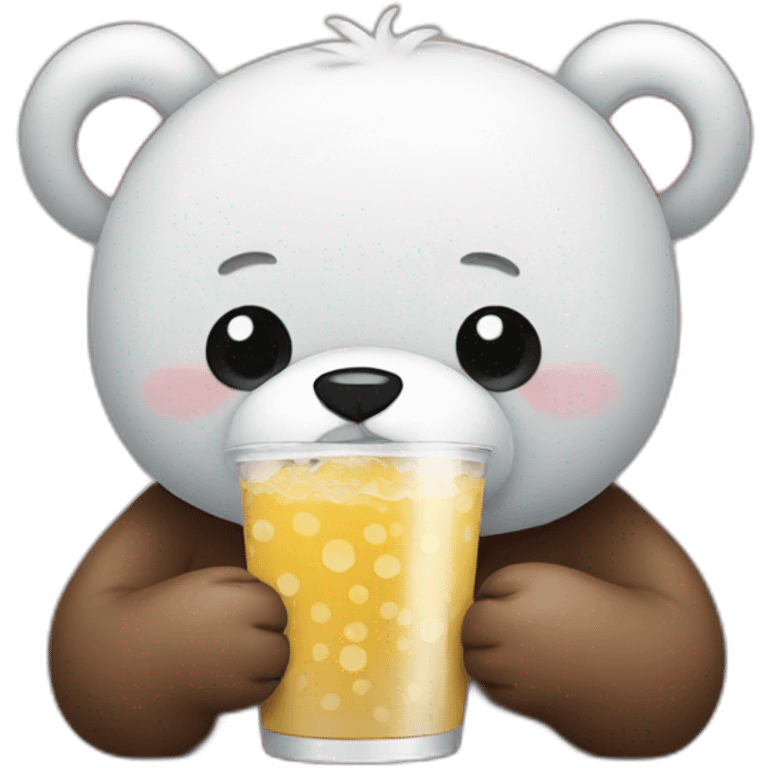 sad bear drinking boba drink emoji