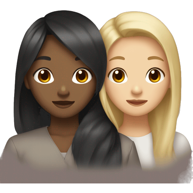 Black with relaxed hair and asian girl brown and blonde hair huging emoji