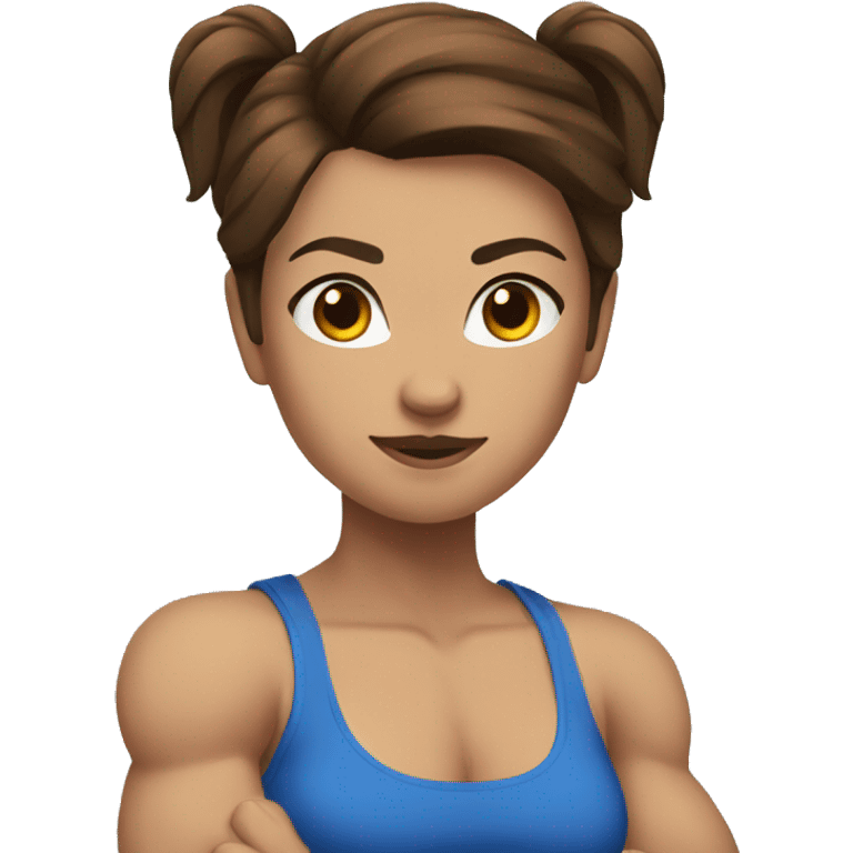 Strong muscle girl brown hair flexing blue emoji