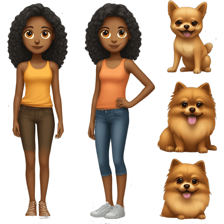 Young tanned girl with Pomeranian emoji