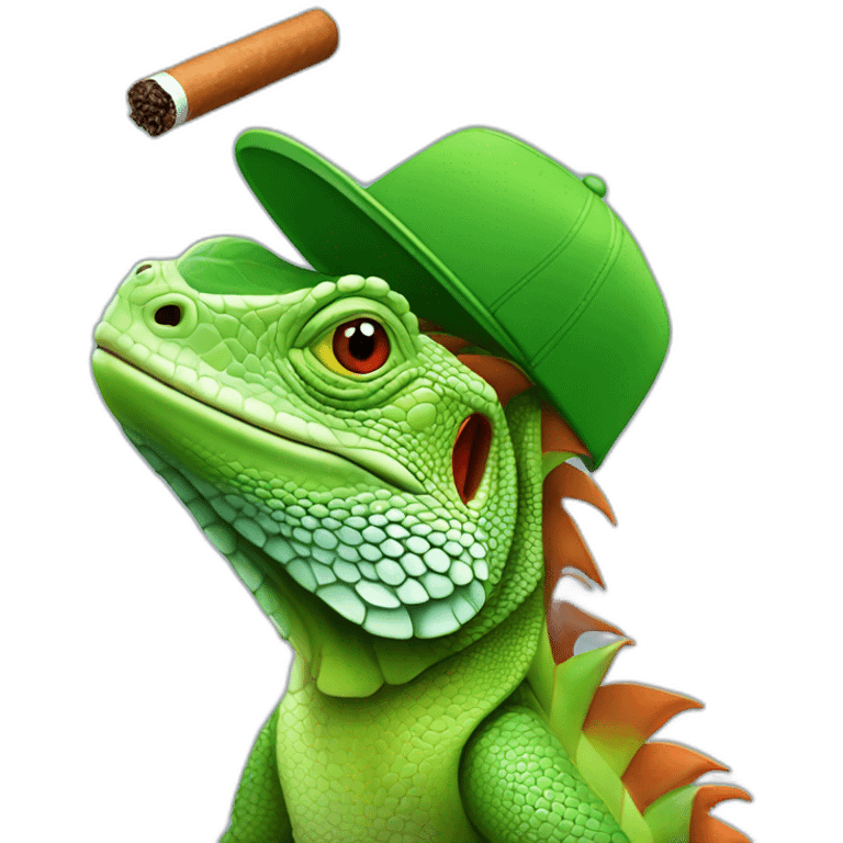 Iguana con gorra y cigarro emoji