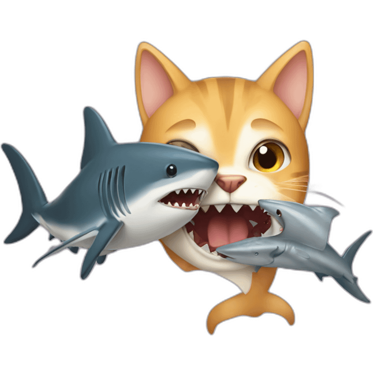 Cat biting a shark emoji