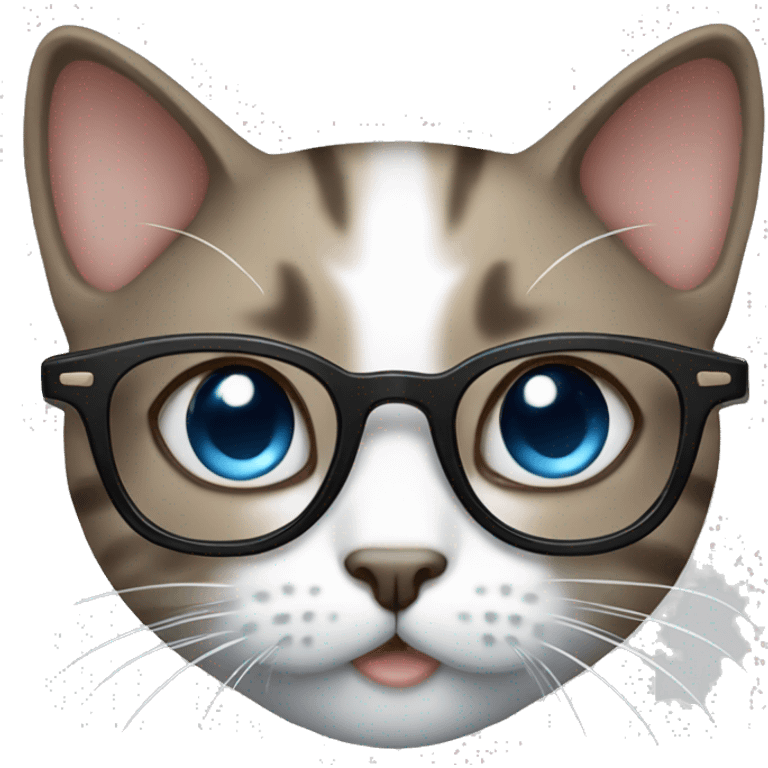 cute cat, glasses, white, grey, brown, blue eyes emoji