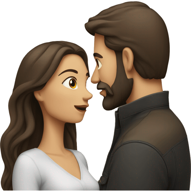 Brunette man with beard kissing brunette woman with long hair emoji