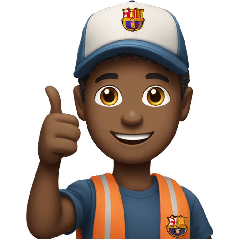 smiling boy in stylish outfit Barcelona cap showing thumbs up emoji