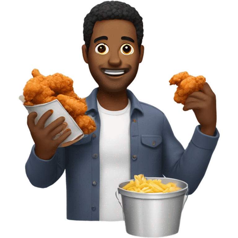 man eating a bucket of fried chicken emoji