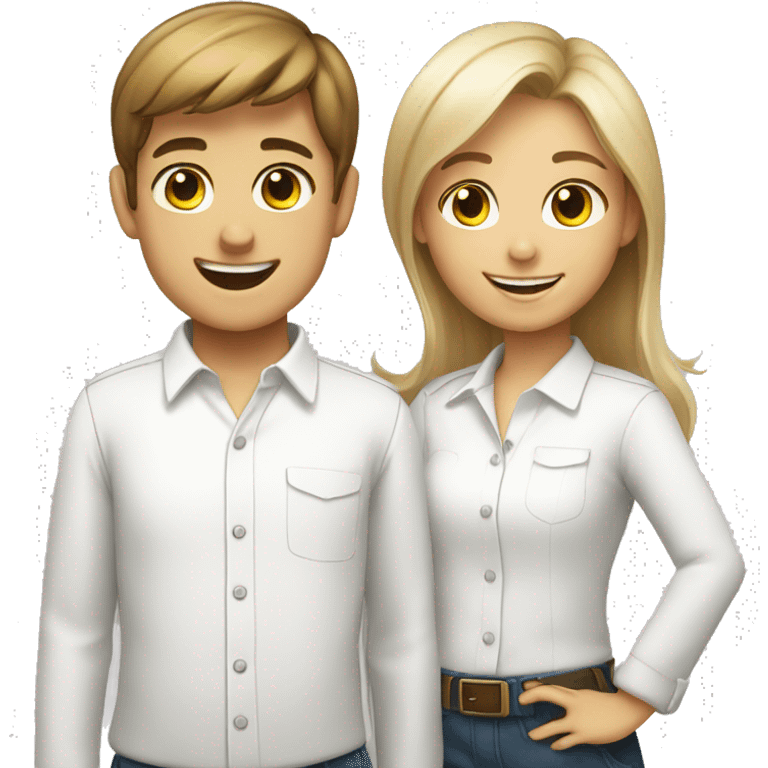 smiling boy and girl in white shirts emoji