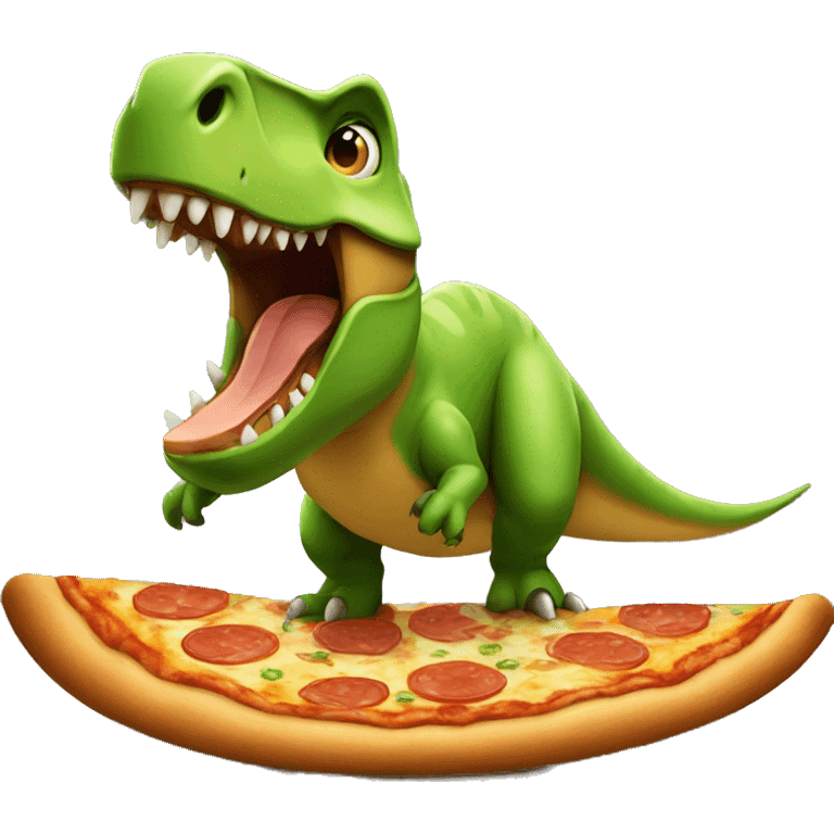 A dinosaur riding on pizza slice emoji