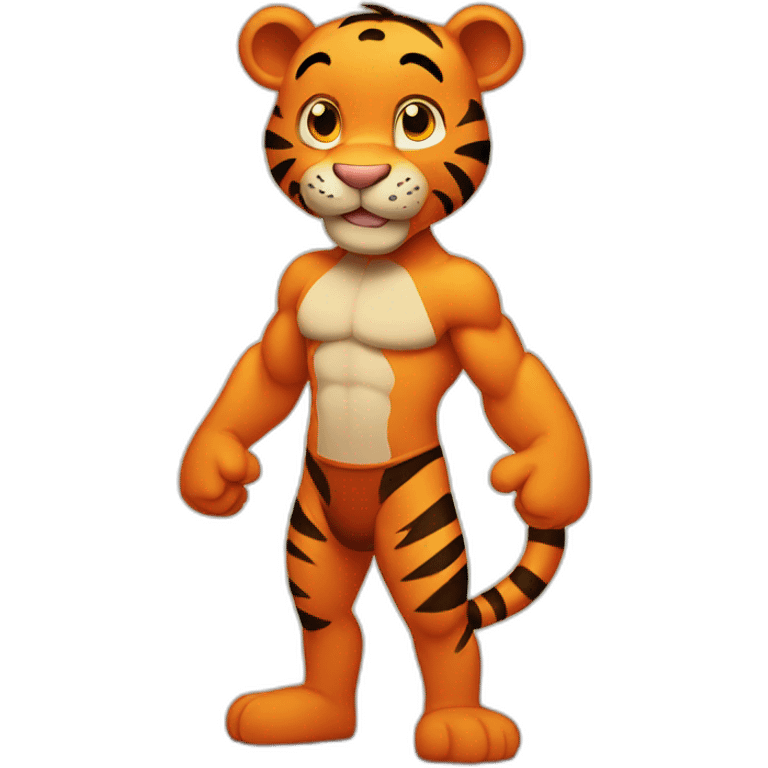 Tigger with a muscle chest and skinny arms emoji