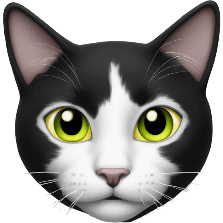 Black and white cat with a yellow green eyes emoji