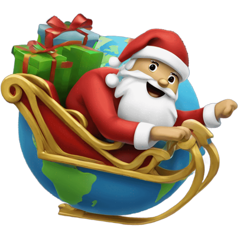 Santa flying in his sleigh around the globe emoji