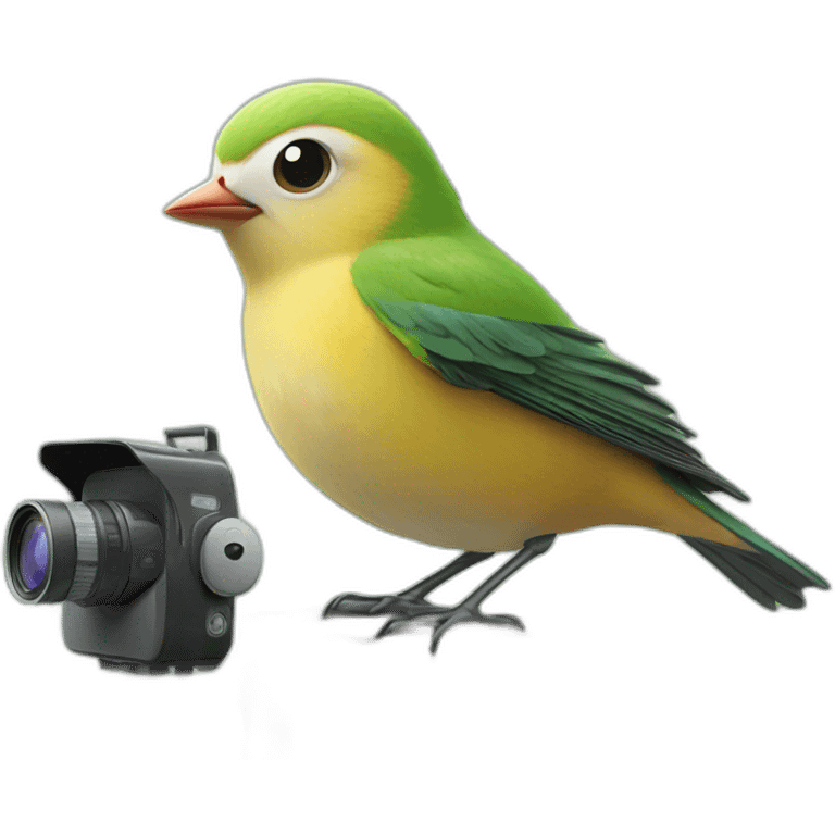 Cute little bird surprised by a nature video camera emoji