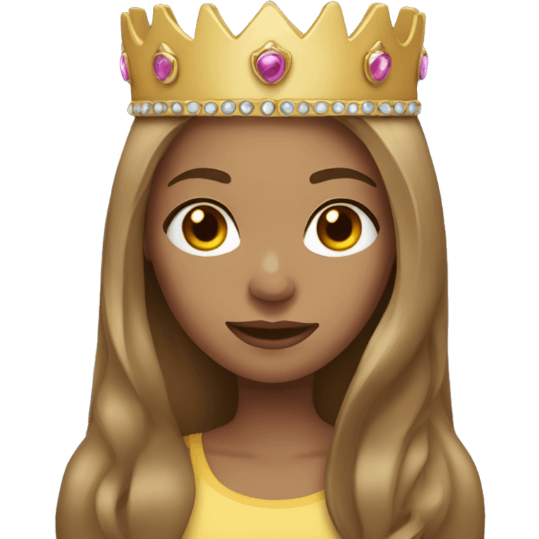 Female, light skin, straight long light brown hair, wearing a crown emoji