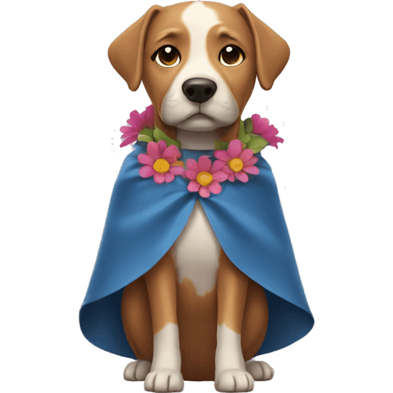 Dog wearing cape with flowers emoji