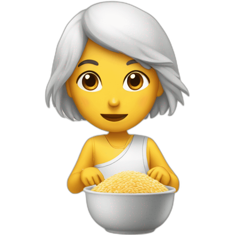 Chica morocha pelo largo Comiendo arroz blanco emoji