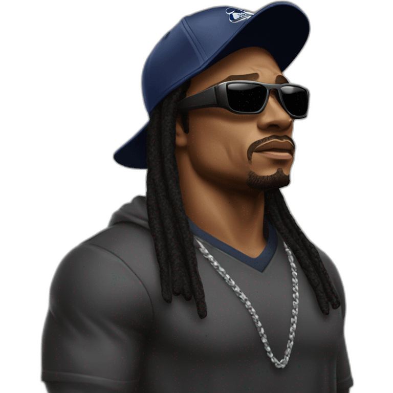 marshawn lynch wearing sunglasses and a hat saying I'm just here so I dont get fined emoji