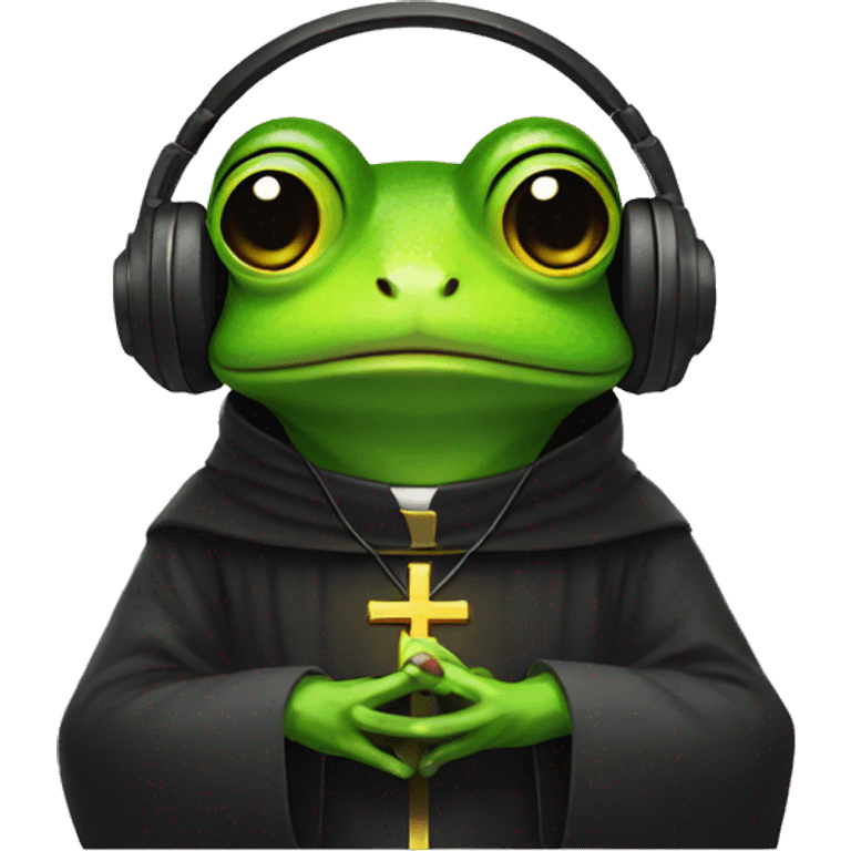 frog wearing headphones dressed as a priest emoji