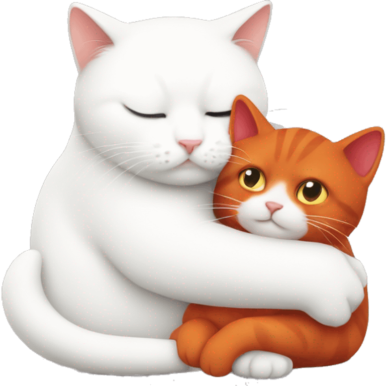 a white cat hugs a red cat emoji