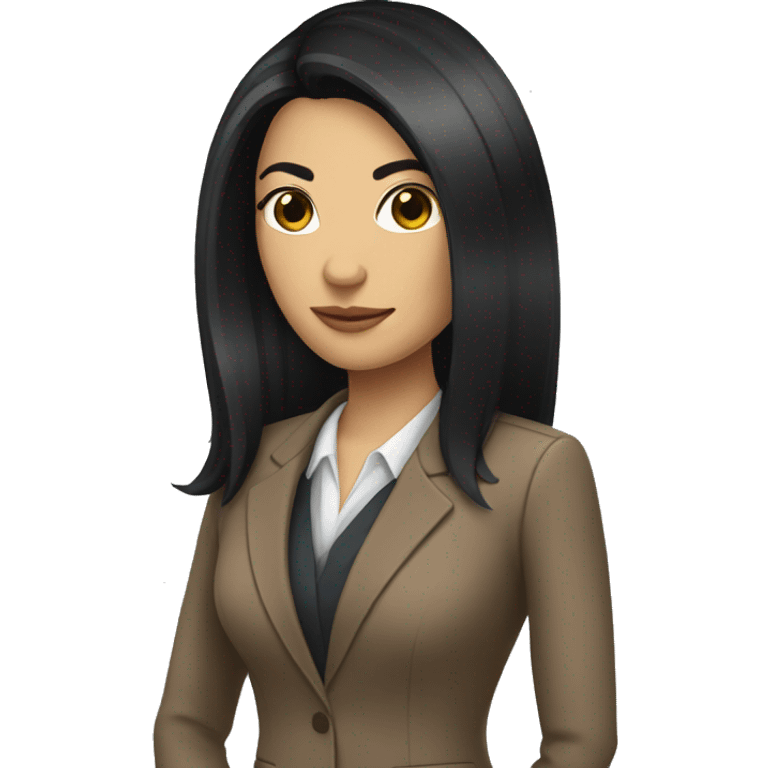 Female defense attorney with long black hair with brown suit emoji