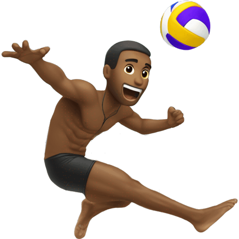 Male beach volleyball player jumping to hit ball emoji