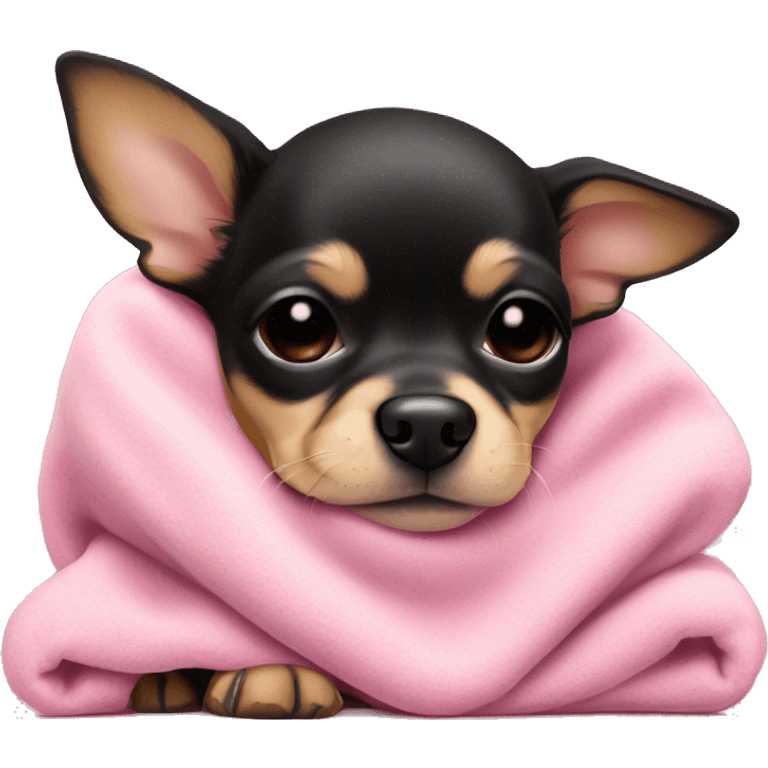 black & tan chihuahua puppy sleeping with a pink blanket  emoji