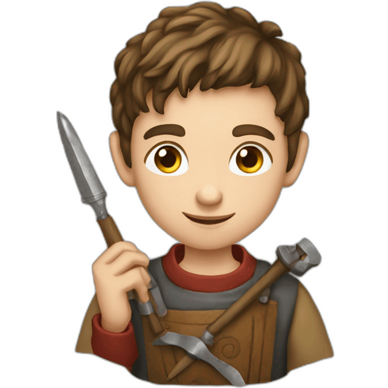 young coin engraver apprentice yielding tool, medieval age emoji