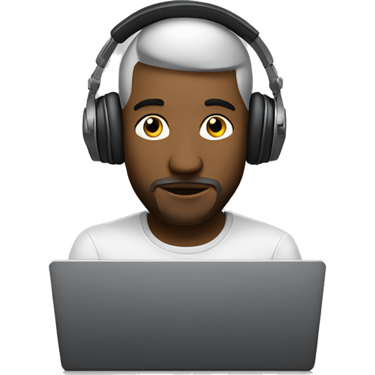 Music producer with his headphones on behind his laptop emoji